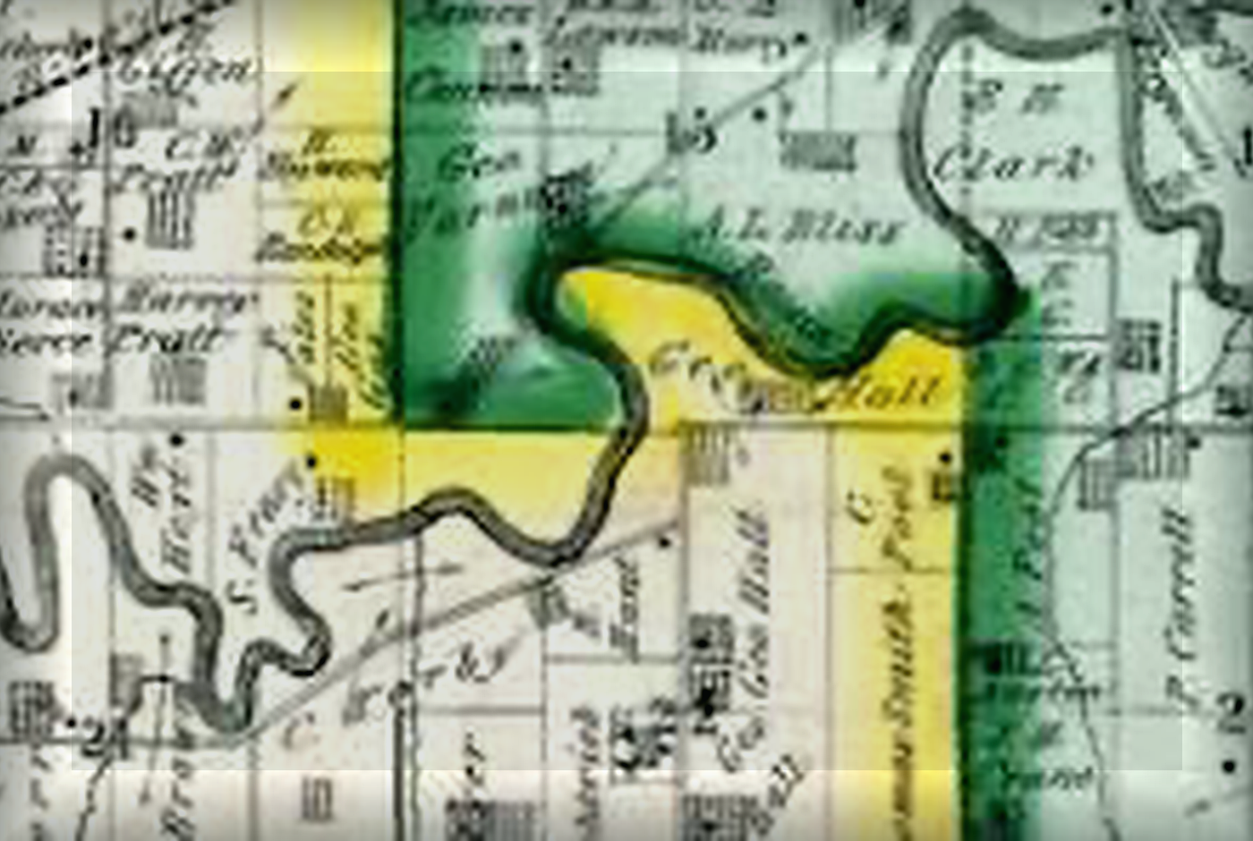 Historical land map with highlighted pipeline route and tract boundaries